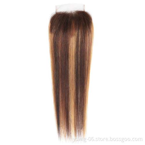 XCCOCO 10-30inch Straight 4/27 Piano Color Bundles With CLosure Hair Package Highlight Human Hair Remy 4x4 Lace Closure